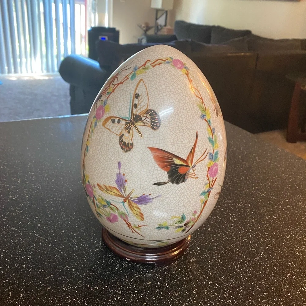 Decorative Ornamental Glass Egg Butterfly Dragonfly Decor Collectible Display - Picture 5 of 5